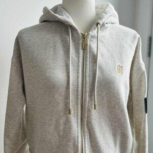 P.E Nation Heather Oatmeal Organic Cotton Zip Hoodie with Gold Hardware – US XS